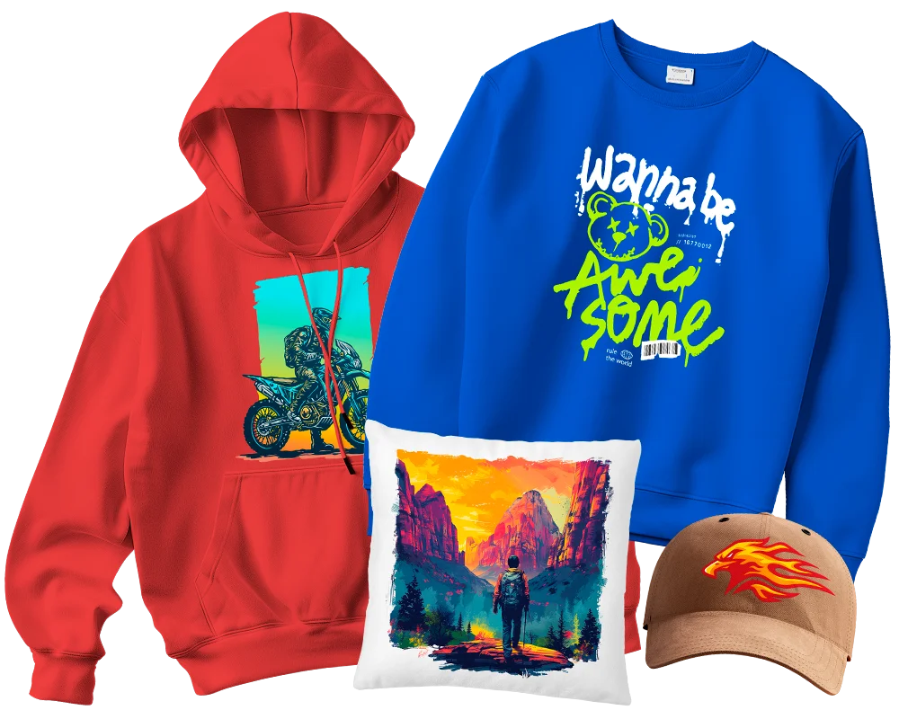 Wide variety of DTF designs ready to customize textiles and other products with vibrant printing.