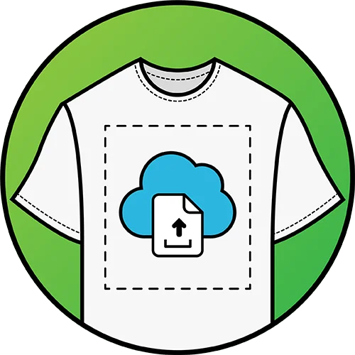 T-shirt with cloud design, representing the option to upload custom artwork for DTF transfers.