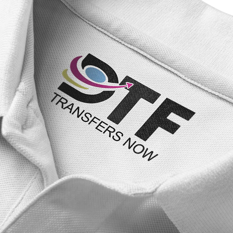 Custom neck label with DTF printed logo, ideal for apparel branding.
